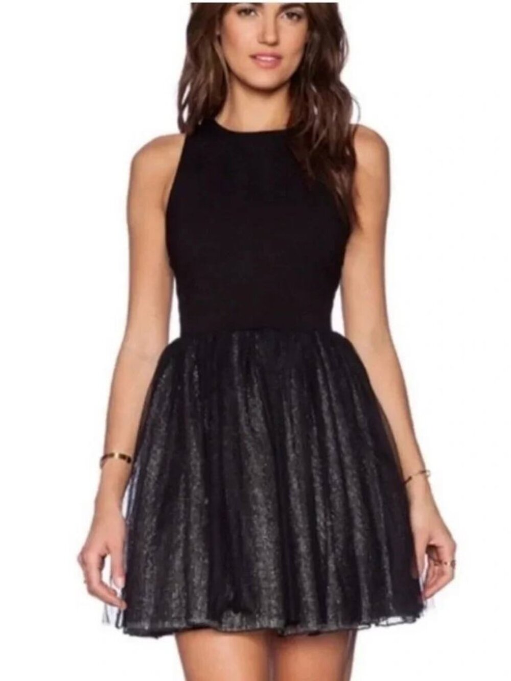 Anthropolie Greylin Black & Metallic Tulle/Mesh Cocktail Dress Size Small
